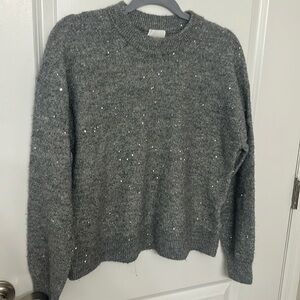 H&M Silver/Gray sparkly Holiday Sweater